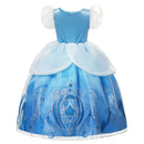 VOGUEON Girl Cinderella Princess Halloween Party Costume Short Sleeve Blue Fancy Ball Gown Children Fancy Birthday Clothes Frock
