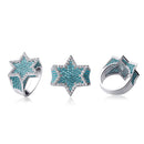 TOPGRILLZ New Hexagon Star Silver Color Blue Iced Out Cubic Zircon Rings Micro Paved Personality Hip Hop Jewelry For Gifts