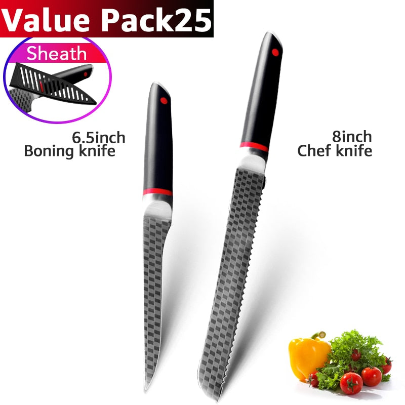 Kitchen Knives 1-9pcs Chef Knives 7CR17 440C High Carbon Stainless Steel Damascus Drawing Gyuto Cleaver Set Slicer Santoku Knife