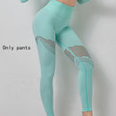 Yoga Sets Women Gym Clothes Seamless Long Sleeve Crop Tops Mesh Sports Leggings Running Workout High Waist Pants Fitness Wear