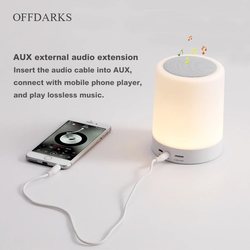 OFFDARKS Intelligenter Bluetooth-Lautsprecher LED-Nachtlicht Touch-Steuerung USB-Aufladung Tragbares Kinderzimmer RGB-dimmbare Nachttischlampe