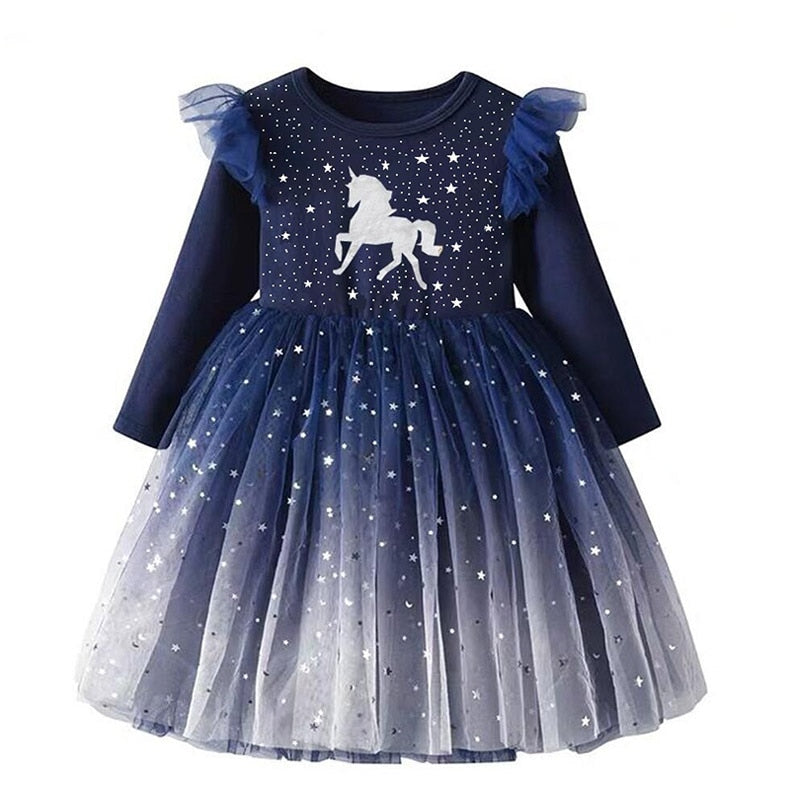 VIKITA Kinder Partykleid für Mädchen Kinder Pailletten Kleider Mädchen Stern Kleid Kleinkinder Freizeitkleider Kinder Herbst Kostüme