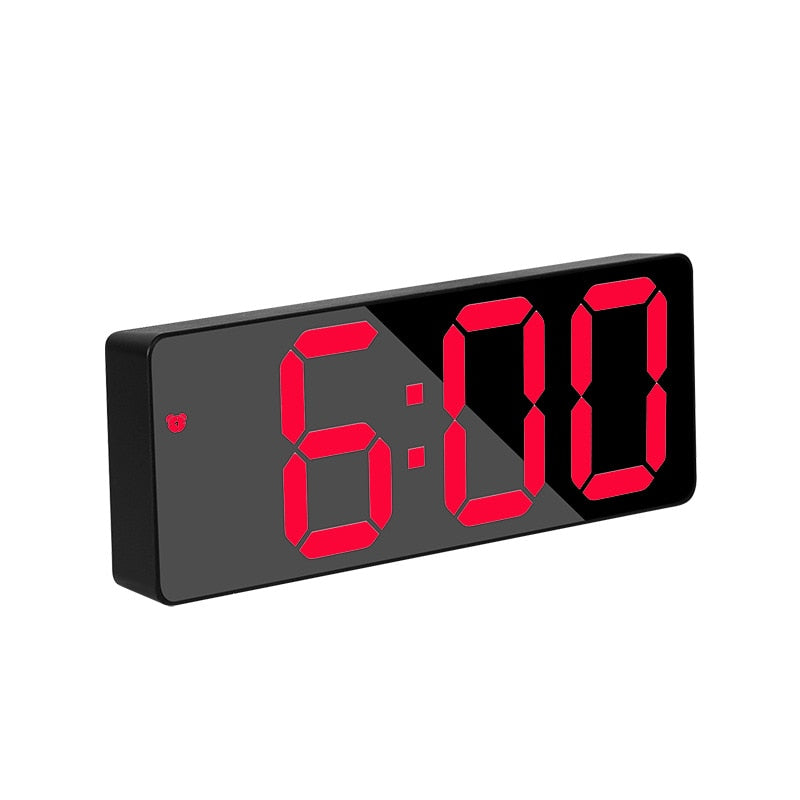 LED Mirror Screen Alarm Clock Creative Digital Clock Voice Control Snooze Time Date Temperature Display Rectangle/Round Style