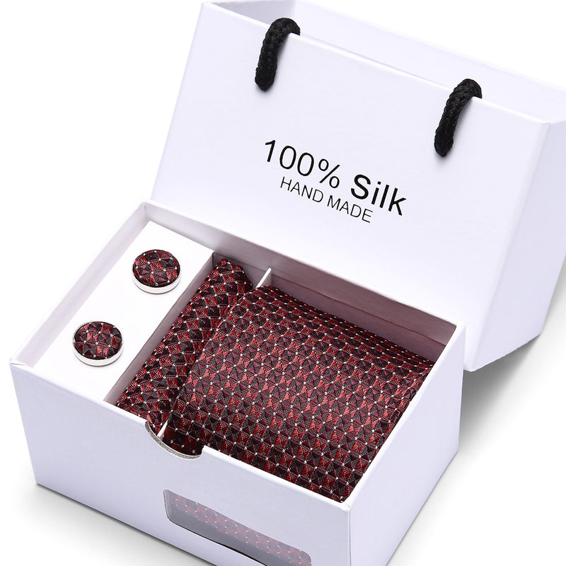 Joy Alice Wedding men neck ties gift box packing men brand luxury necktie pocket square silk tie set cufflinks handkerchief