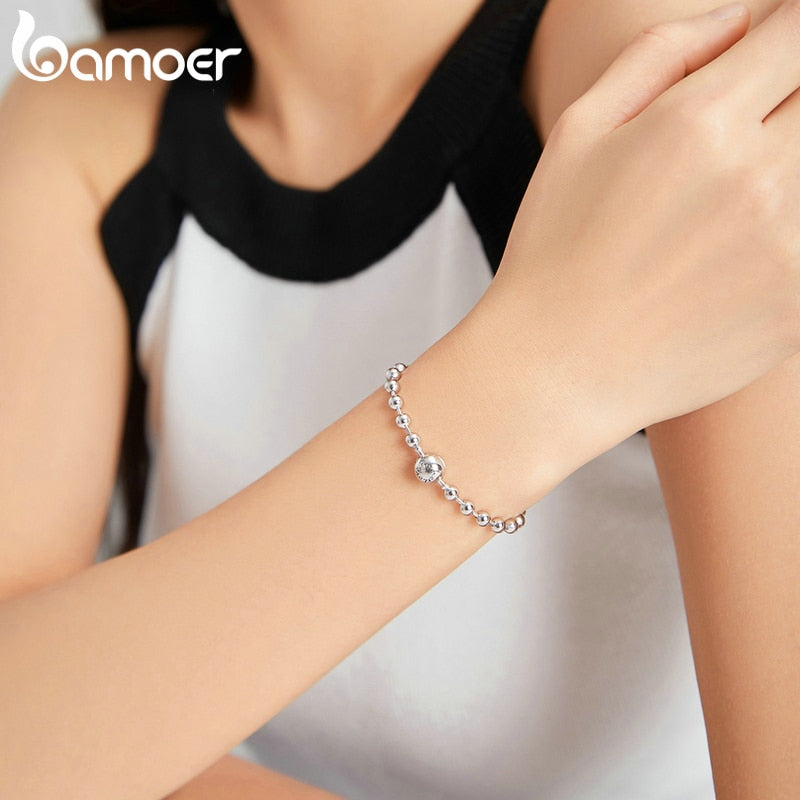 bamoer 925 Sterlingsilber-reines silbernes rundes Korn-Armband-für immer Liebes-Ketten-Frauen-Art- und Weisegrundlegende Armbänder SCB208