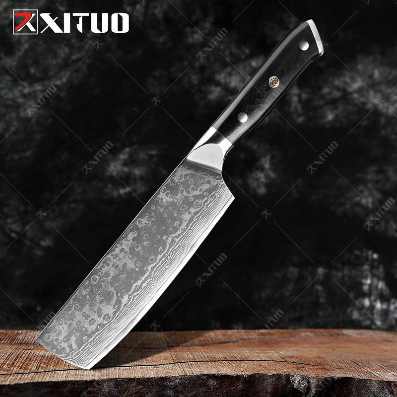 XITUO Damasco Chef cuchillo 1-8 piezas profesional Japón Sankotu Cleaver hueso cuchillos utilidad Kiritsuke pelado cuchillo de cocina