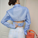 VGH Asymmetrical Slim Women's Blouses Lapel Collar Long Sleeve Casual Short Shirts Tops For Female Fashion Clothing 2022