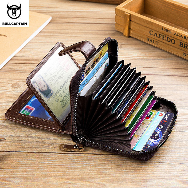 BULLCAPTAIN Men's  Leather Wallet Business Wallets Multifunction Multifunctional Business Card Holder Small Card Box