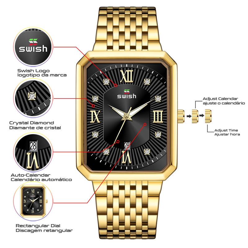 Relogio Masculino Luxo Brand Designer Watches Men Creative Rectangle Quartz Wrist Watch Luxury Business Golden Watches Mens