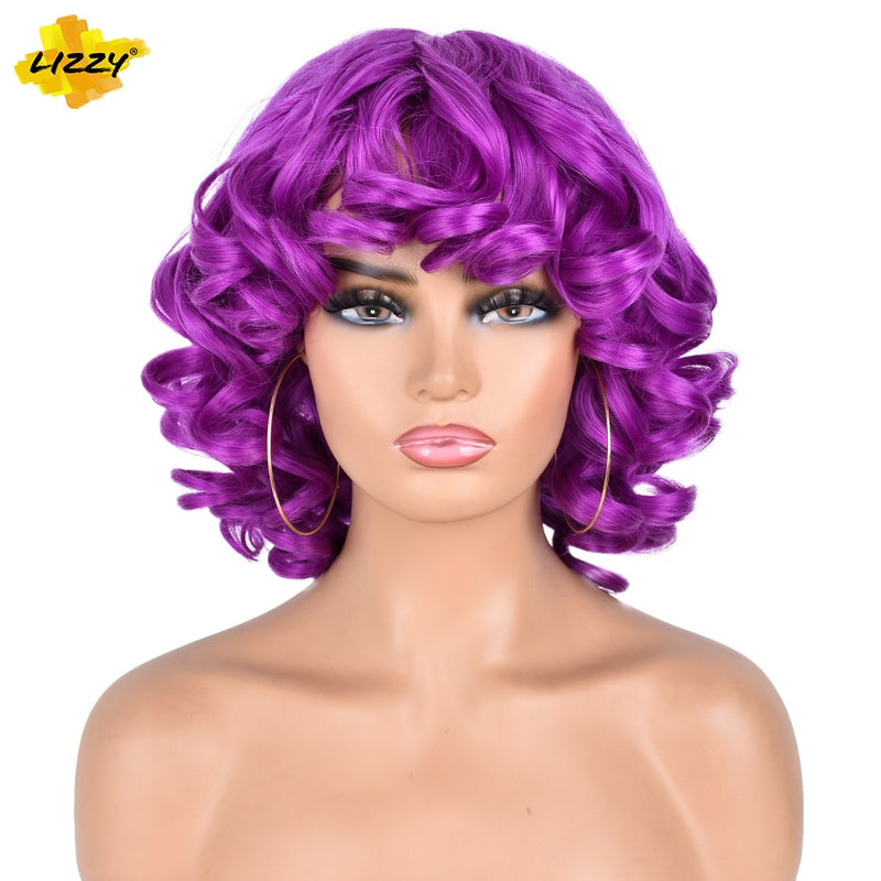 Kurzhaar-Afro-Lockenperücke mit Pony, lose, synthetische, flauschige, schulterlange, natürliche Perücken für schwarze Frauen, dunkelbraun, 35,6 cm