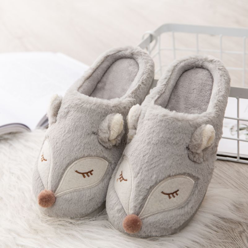 Indoor Home Floor Slippers Fox Women&#39;s Soft Shoes Warm Cute Animal Fox Winter Fur Home Slippers Women&#39;s Warm Cotton Slippers