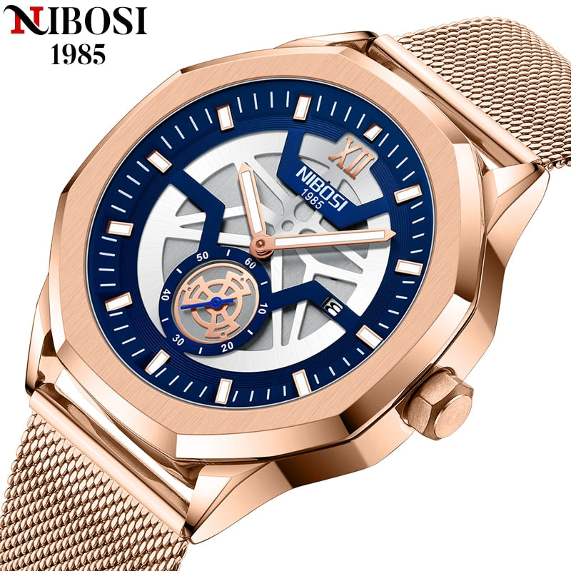 NIBOSI 2022 Mens Watches Luxury Brand Fashion Skeleton Quartz Watch Men Sport Wristwatch Waterproof Clock Male Relogio Masculino