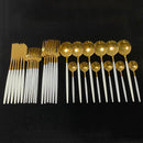 30Pcs Shiny Gold Cutlery Set Stainless Steel Dinnerware Set Knife Dessert Fork Spoon Dinner Silverware Set Kitchen Tableware Set