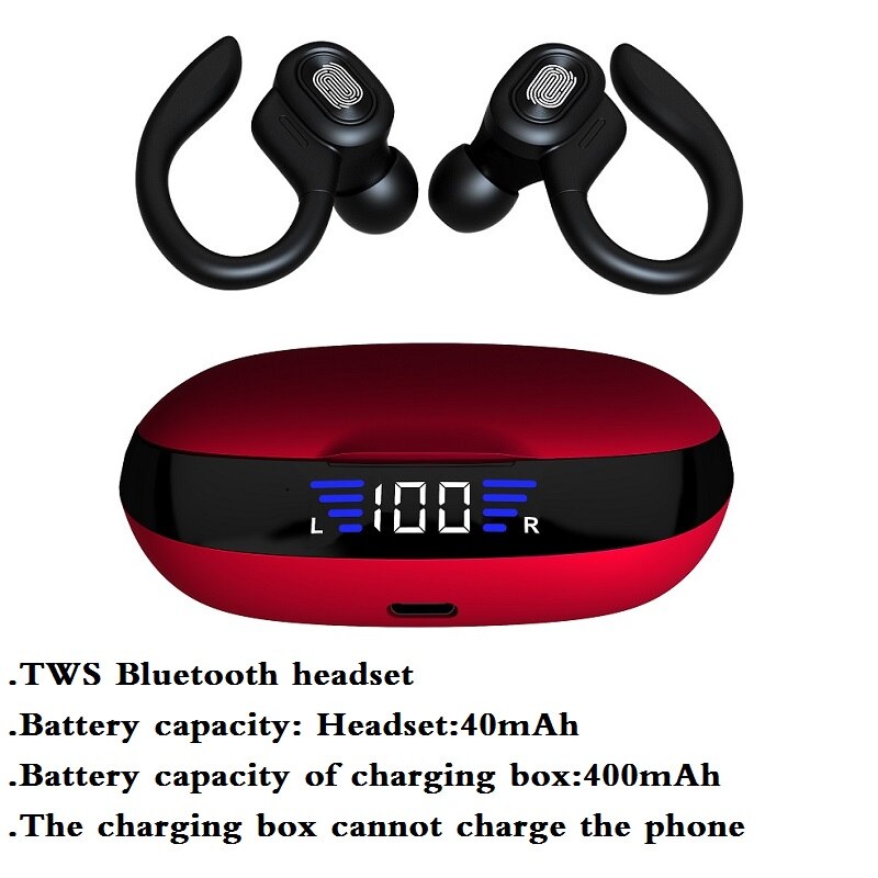 Auriculares Bluetooth TWS con micrófonos, auriculares deportivos con gancho para la oreja, auriculares inalámbricos con pantalla LED, auriculares estéreo HiFi, auriculares impermeables