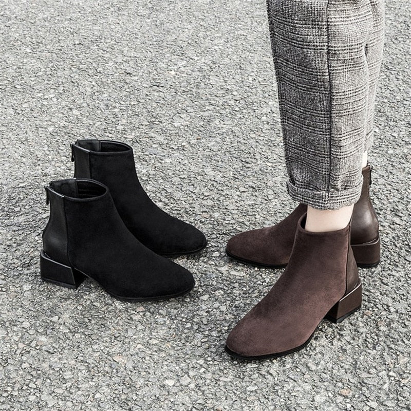 JIANBUDAN Autumn winter suede casual Chelsea boots Women&#39;s fashion New Ankle boots Winter plush warm women&#39;s boots Size 34-40