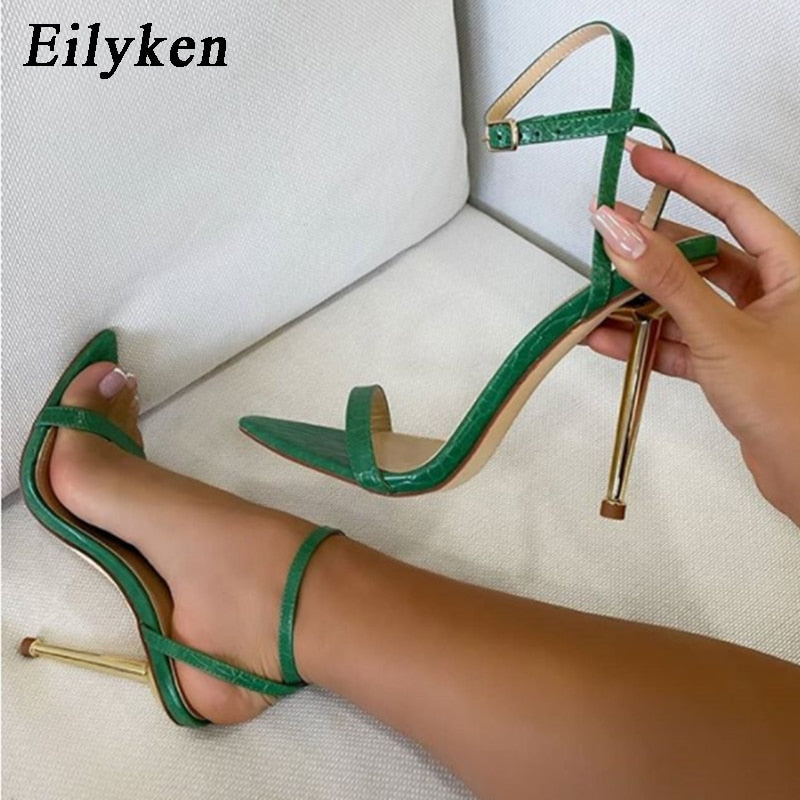 Eilyken 2023 New Ankle Buckle Strap Grün High Heels Sandalen Damen Spitz Zehe Party Weibliche Schuhe Alias ​​​​Mujer