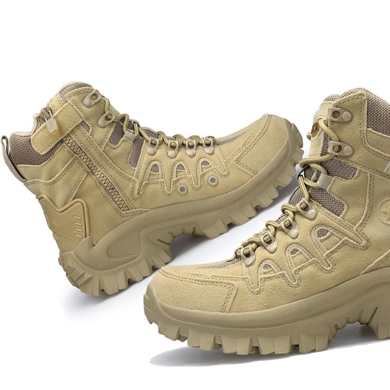 Botas militares de cuero de marca de alta calidad para hombre de invierno/otoño, barcos de combate tácticos de fuerza especial para el desierto, zapatos para exteriores, botas de nieve