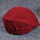 Boina de lana 100%, boina de invierno para mujer, boina de fieltro Floral para mujer, boina francesa de fieltro, gorro fedora, gorro de invierno con flores