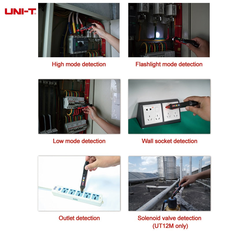 Indicador de Detector de voltaje de CA de pared de enchufe de UNI-T 24V-1000V bolígrafo de prueba de Sensor eléctrico de corriente de voltios sin contacto UT12E UT12M