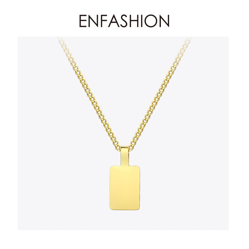 ENFASHION Personalized Engraved Name Necklace Stainless Steel Circle Square Pendant Necklaces For Couples Jewelry Custom PB3010