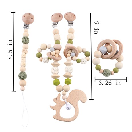 1set Baby Rattles Stroller Crib Hanging Cartoon Elephant Wooden Pram Clip Baby Crib Hanging Bell Toys For Infant Birthday Gifts