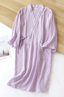 Couples Crepe Gauze Bathrobe Solid 100% Cotton Robe Long-sleeved V-neck Kimono Wedding Robes Sleepwear Plus Size Dressing Gown