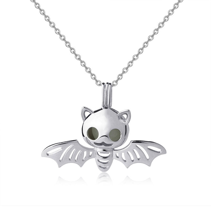 925 Sterling Silver Accessories Glowing Bat Necklaces Luminous Animal Pendant Chains For Women 2022 Halloween Fine Jewelry Gift