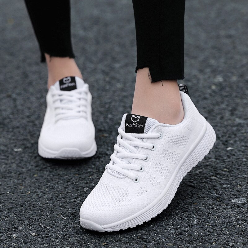 Women Shoes Flats Fashion Casual Sneaker Walking Woman Comfort Lace-Up Mesh Breathable Female Outdoor Zapatillas Mujer Feminino