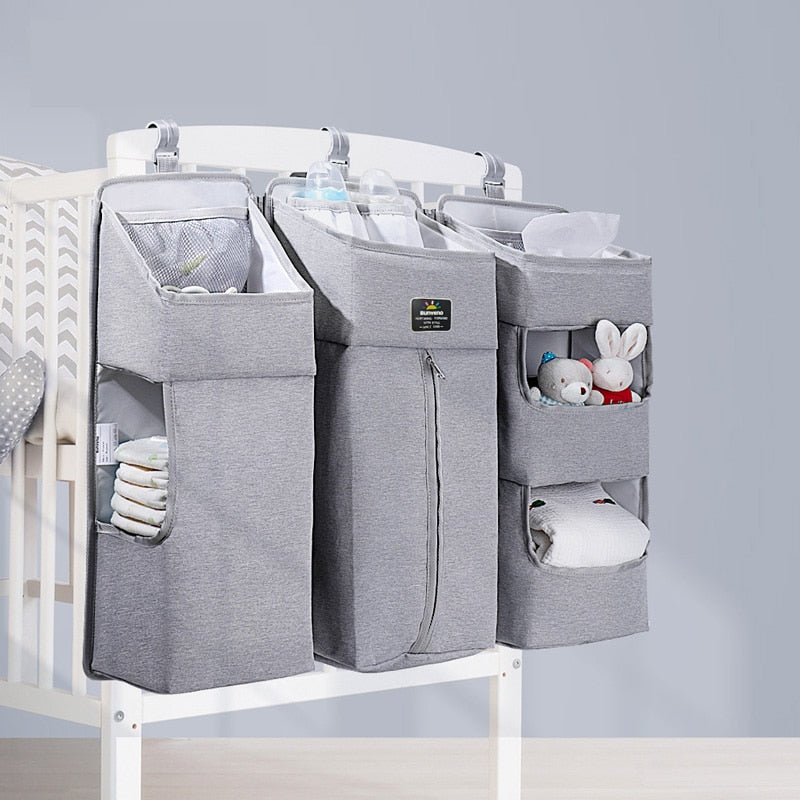 Sunveno Crib Organizer for Baby Crib Hanging Storage Bag Baby Clothing Caddy Organizer for Essentials Bedding Diaper Nappy Bag