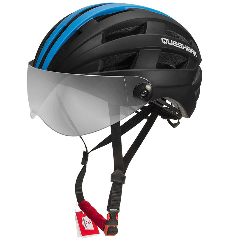 QUESHARK, casco de ciclismo ultraligero para hombres y mujeres, bicicleta de montaña, bicicleta de carretera, motocicleta, lente transparente extraíble, tapa segura QE116