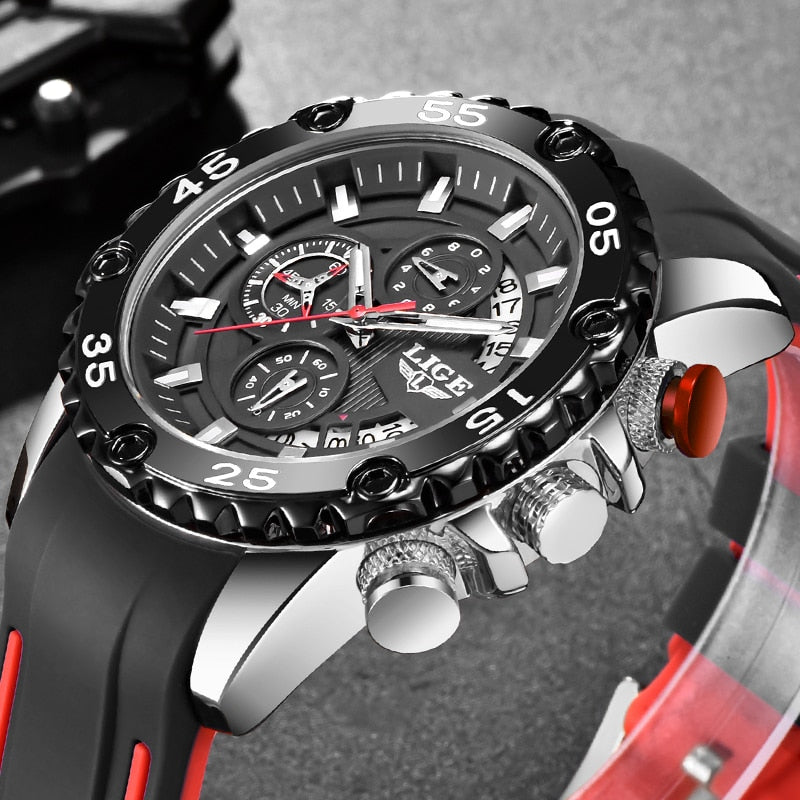 Watches Mens 2022 LIGE Top Brand Waterproof Clock Male Silicone Strap Sport Quartz Watch For Men Big Dial Chronograph Wristwatch