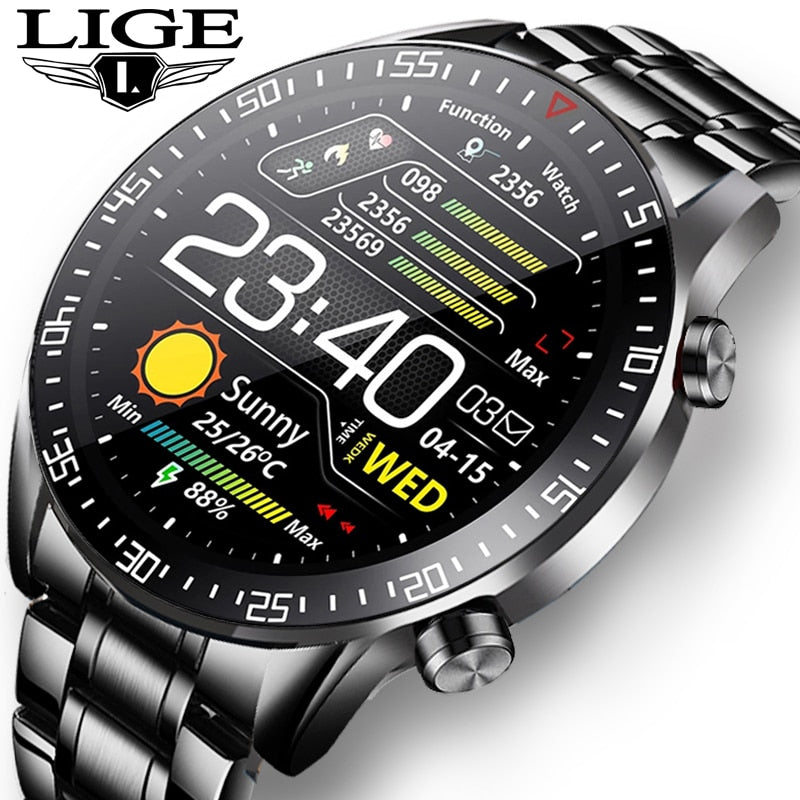 LIGE 2021 New Steel Band Digital Watch Men Sport Watches Electronic LED Male Wrist Watch For Men Clock Waterproof Bluetooth Hour