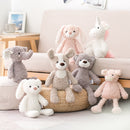 Super suave piernas largas bebé apaciguar juguete rosa conejito gris oso de peluche perro elefante unicornio animales de peluche muñeca juguetes para niños