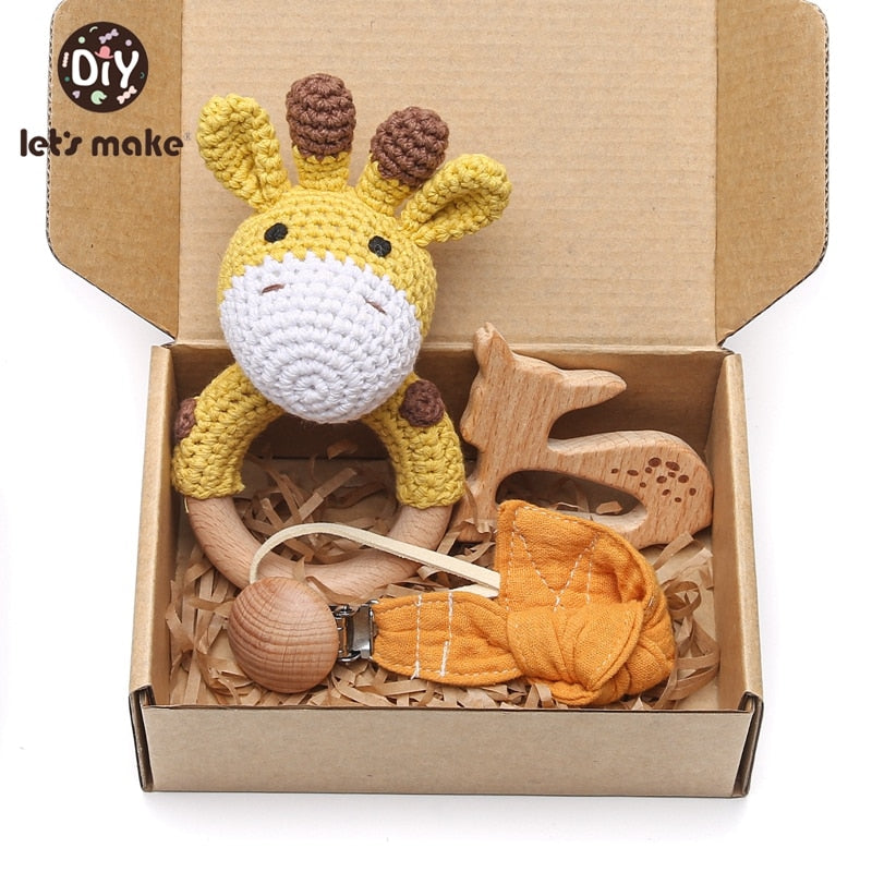 Lassen Sie uns 1 Set Babysachen Badetuch Baumwolldecke Pinsel Geschenkprodukte für Kinder Spielzeug Häkelrassel Box Weihnachtsgeschenk Geschenk machen