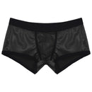 Mens Low Waist Faux Leather Boxer Shorts Sports Swimming Trunks Swimwear Board Shorts Bulge Pouch Elastic Waistband Underpants