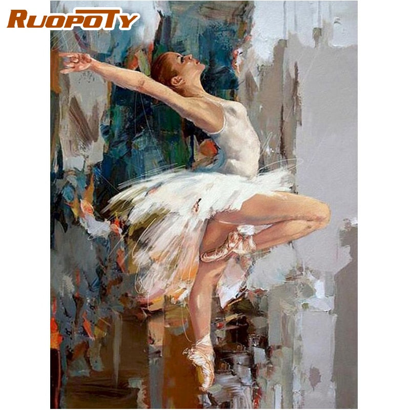 RUOPOTY Frame Ballet Dancer Figure DIY Painting By Numbers For Adults Diy Artcraft Oil Paints By Numbers Framed Drawing Artwork