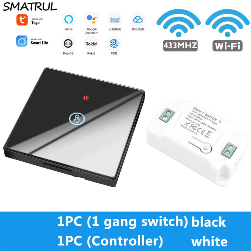SMATRUL Tuya Smart APP WiFi Touch Wandschalter Licht Wireless RF 433 MHz DIY Relay Timer Modul Google Home Alexa 110 V 220 V Ein Aus