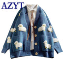 2023 Autumn Winter Knitted Cardigan Cute Cartoon Print V Neck Women Sweater Coat Korean Style Cardigan Sweater For Women