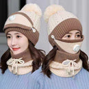 2020 New 3 Pieces Set Women's Knitted Hat Scarf Caps Neck Warmer Winter Hat For Ladies Girls Skullies Beanies Warm Fleece Caps