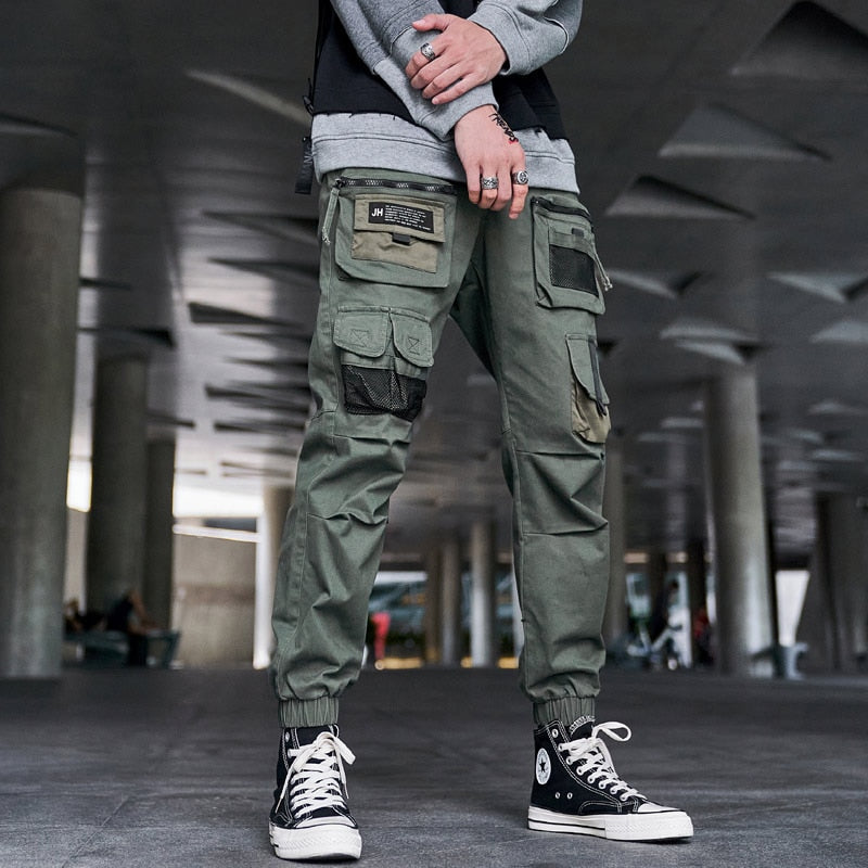 CHAIFENKO Schwarze Cargohose Herren Hip Hop Streetwear Jogger Jogginghose Mode Harajuku Haremshose Multi-Pocket Lässige Herrenhose