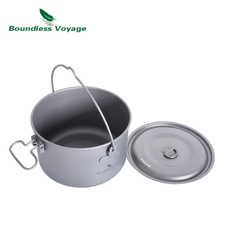 Boundless Voyage Outdoor Titanium Hanging Pot with Handle Camping Hiking Picnic Tableware Foldable Mug Kettle 1300ml