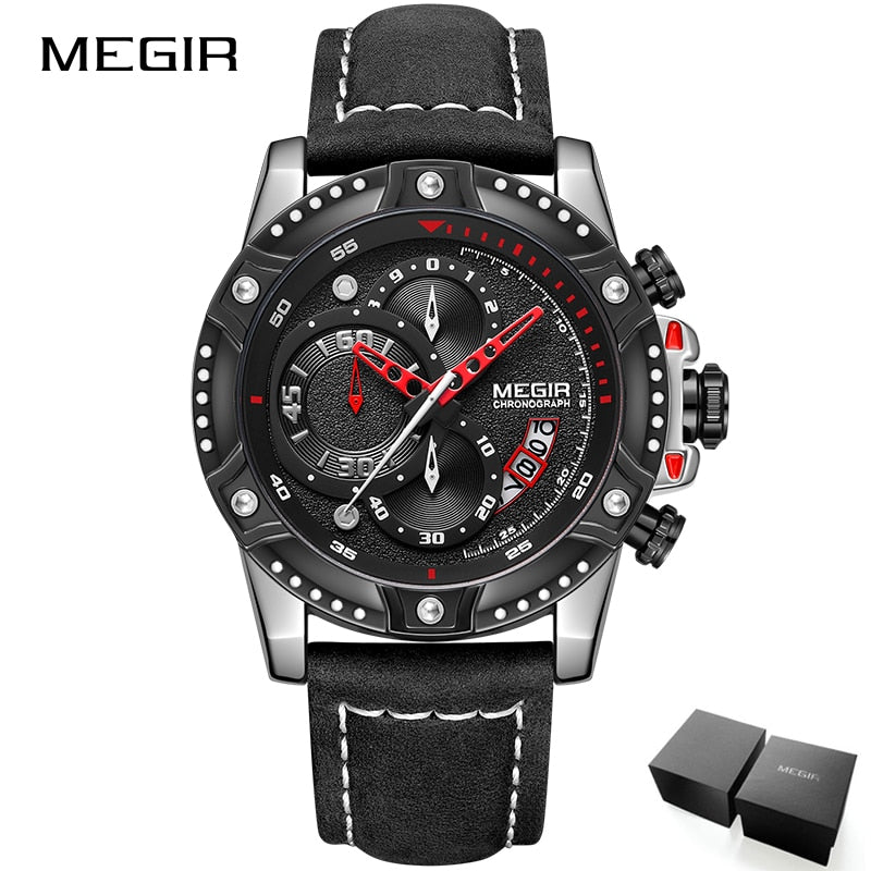 MEGIR Creative Quartz Wristwatch Men Watch Waterproof Leather Men&