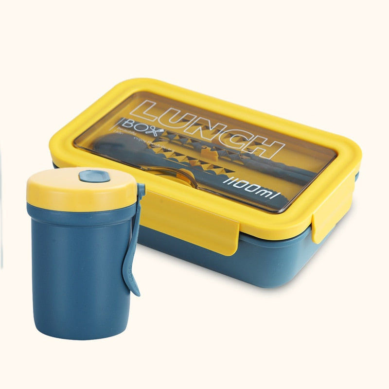 Fiambrera de Material ecológico de 1100ml, caja Bento sin BPA, contenedor de alimentos para microondas con cubiertos