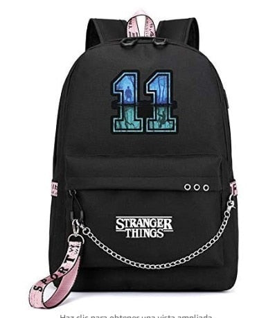 Nueva mochila Stranger Things HELLFIRE, mochila multifunción de lona de viaje con carga USB para estudiantes, mochila escolar para adolescentes, niños y niñas