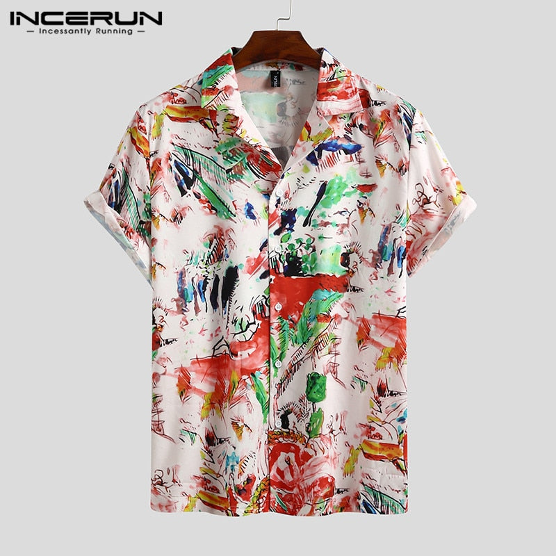 Sommer Männer Bedrucktes Hemd Kurzarm Umlegekragen Streetwear Chic Lose Herren Hawaiihemden 2022 Urlaub Camisa INCERUN