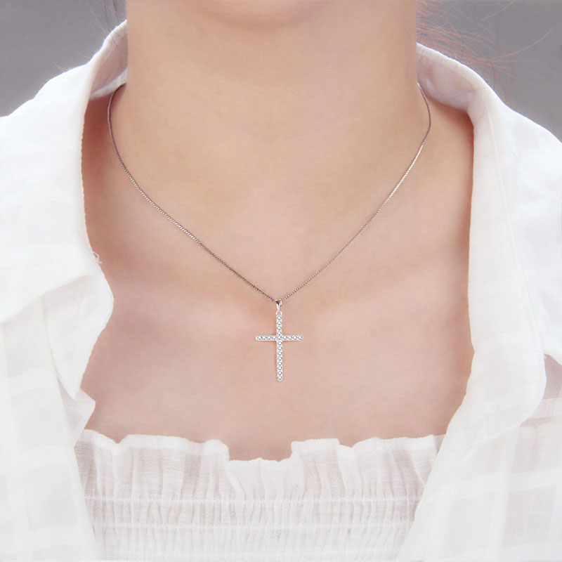 CLUCI 925 Silver Zircon Inlay Cross Pendant  Hot Women Accessories Religious Jewelry Gift Charms Only Pendant DP035SB