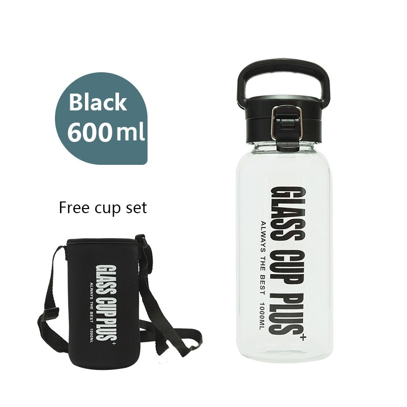 Large Capacity Portable Glass Water Bottles 0.6L 1L 1.5L 2L Sport Camping Cycling Water Bottle Fashion Heat resistant Bottle