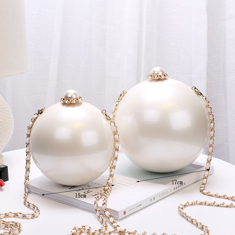 Pearl Acrylic Handbags Luxury Evening Clutches Round Party Prom Purses Personality Wedding Wallets Chain Bags Free Shipping