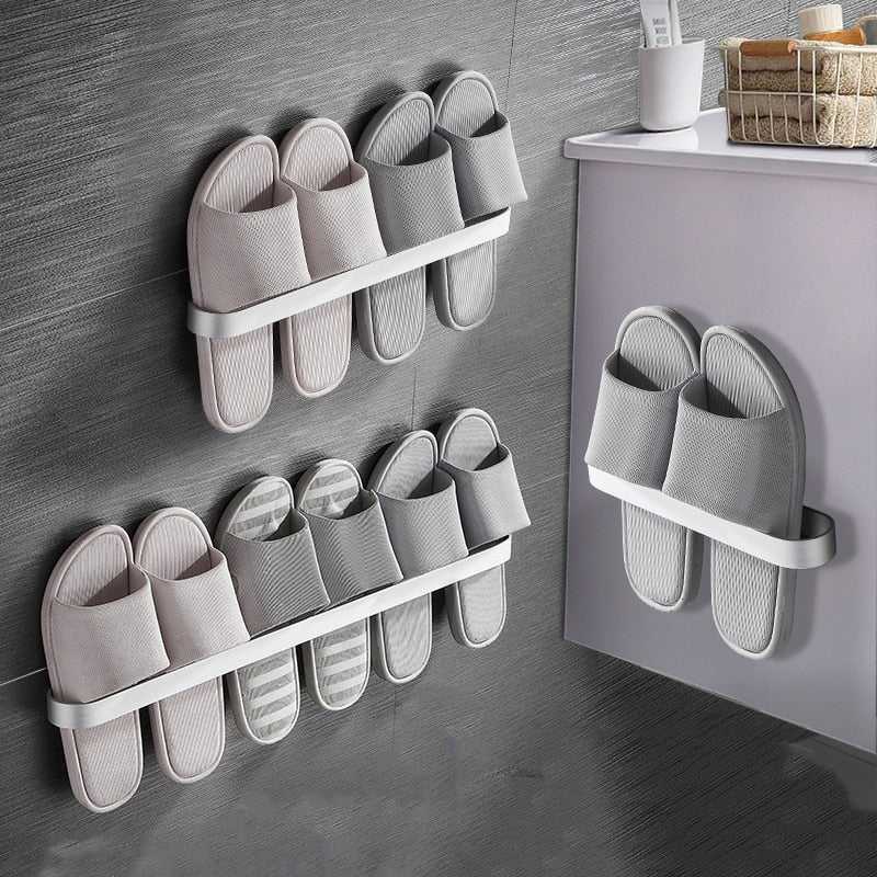 Slipper Rack  Towel Hanger Wall-Mounted Shoes Storage Rack Punch Free Slippers Holder