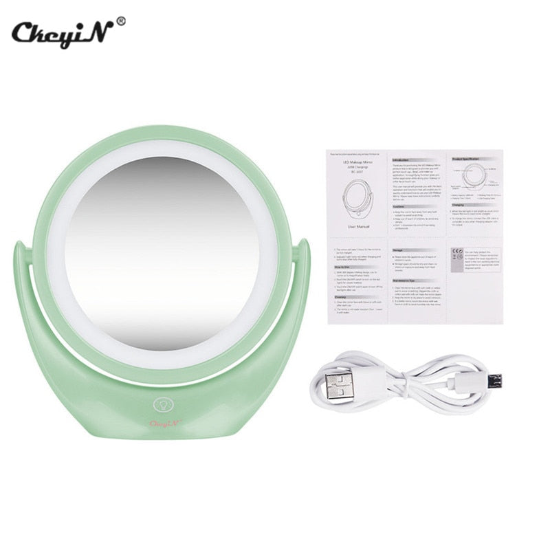 CkeyiN 1x/5x espejo de maquillaje con aumento, luz LED blanca Natural, espejos cosméticos, espejo de tocador de escritorio, espejo retroiluminado de doble cara